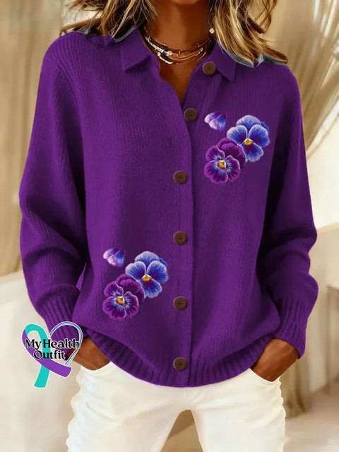 Purple Alzheimer Awareness Print Casual Cotton Shirt Purple / S