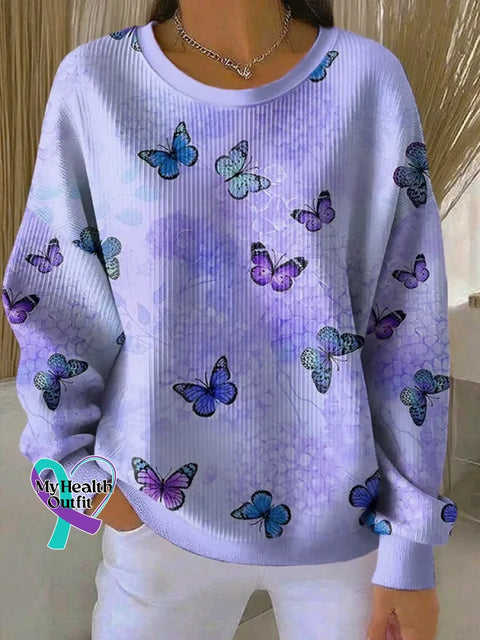Purple Butterfly Art Print Casual Hoodie Sweatshirt Purple / S