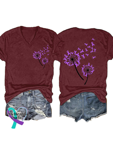 Purple Dandelion Short Sleeve Casual t-Shirt Claret / S