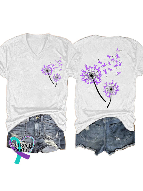 Purple Dandelion Short Sleeve Casual t-Shirt White / S