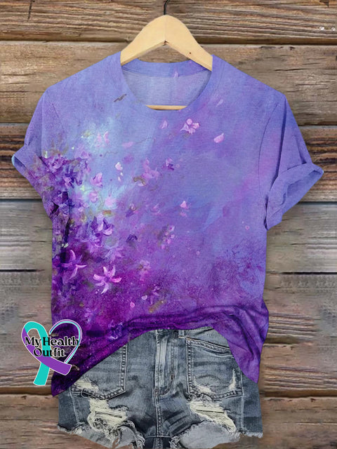 Purple Floral Print Casual T-Shirt S