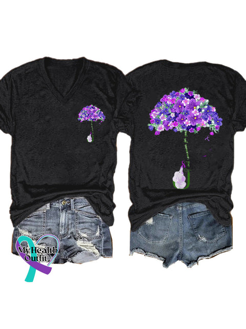 Purple Flower Umbrella Short Sleeve Casual t-Shirt Black / S