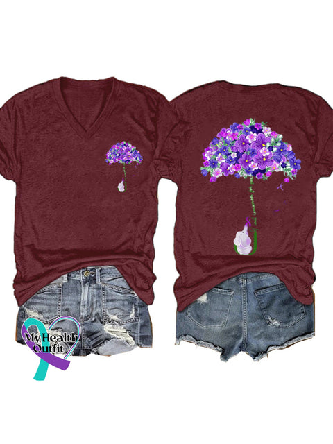 Purple Flower Umbrella Short Sleeve Casual t-Shirt Claret / S