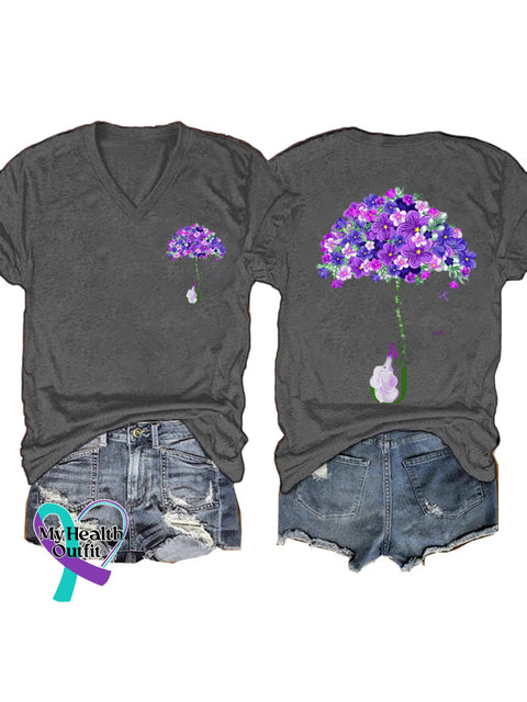 Purple Flower Umbrella Short Sleeve Casual t-Shirt Grey / S