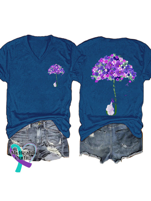 Purple Flower Umbrella Short Sleeve Casual t-Shirt NavyBlue / S