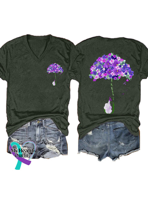 Purple Flower Umbrella Short Sleeve Casual t-Shirt OliveGreen / S