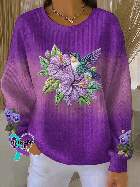 Purple Hummingbird Print Casual Sweatshirt Multicolor / S