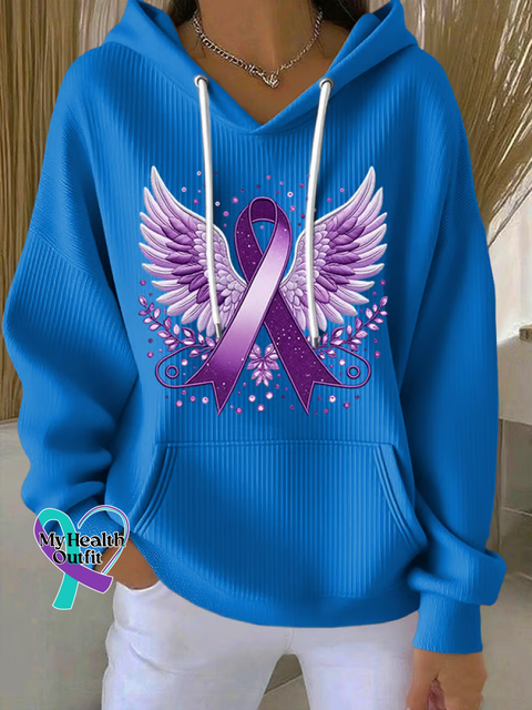 Purple Ribbon Wings Ribbon Alzheimer’s Awareness Casual Hoodie Sweatshirt Blue / S