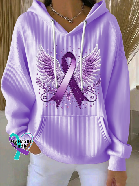 Purple Ribbon Wings Ribbon Alzheimer’s Awareness Casual Hoodie Sweatshirt LightPurple / S