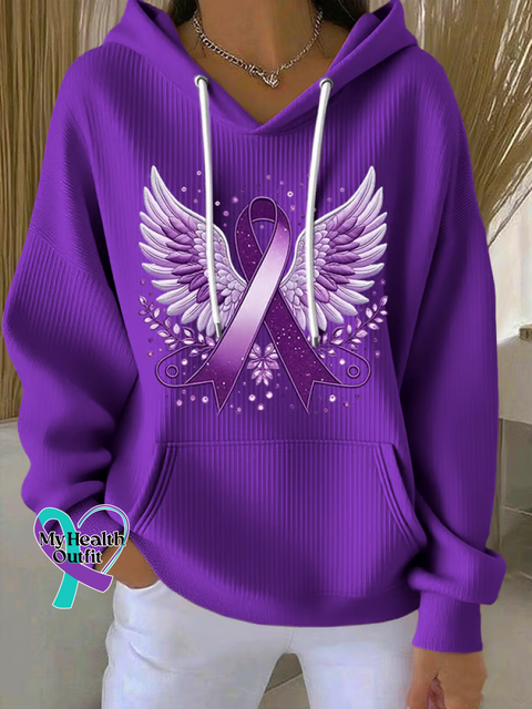 Purple Ribbon Wings Ribbon Alzheimer’s Awareness Casual Hoodie Sweatshirt Purple / S