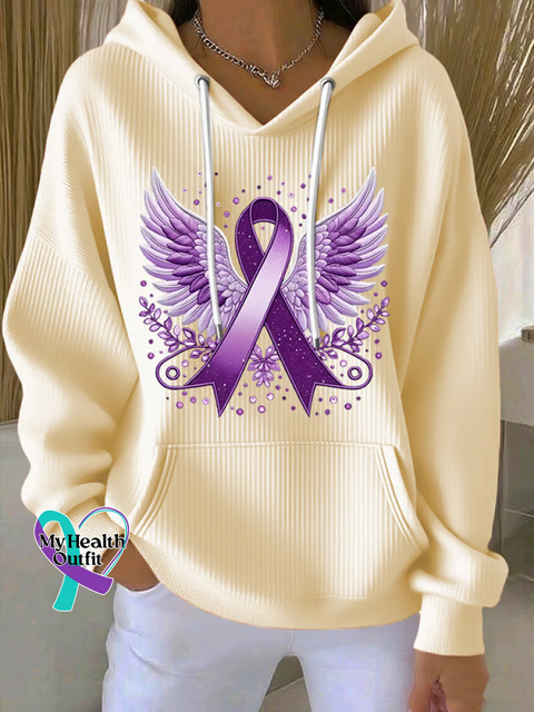 Purple Ribbon Wings Ribbon Alzheimer’s Awareness Casual Hoodie Sweatshirt Yellow / S