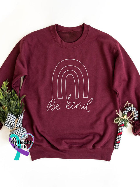 Rainbow Be Kind Suicide Prevention Mental Print Casual Sweatshirt Maroon / S
