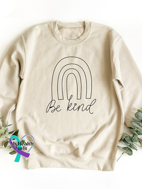 Rainbow Be Kind Suicide Prevention Mental Print Casual Sweatshirt Sand / S
