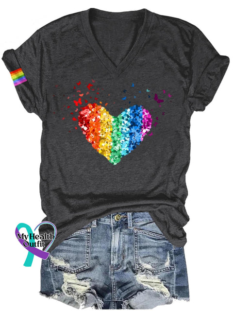 Rainbow Butterfly Love Lgbt Art Print Casual T-Shirt Black / S