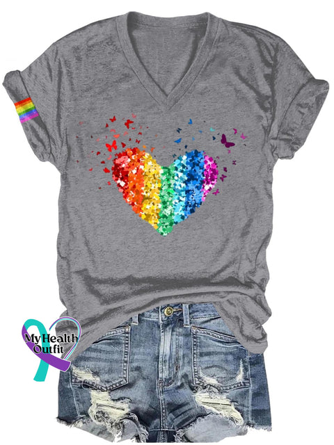 Rainbow Butterfly Love Lgbt Art Print Casual T-Shirt Grey / S