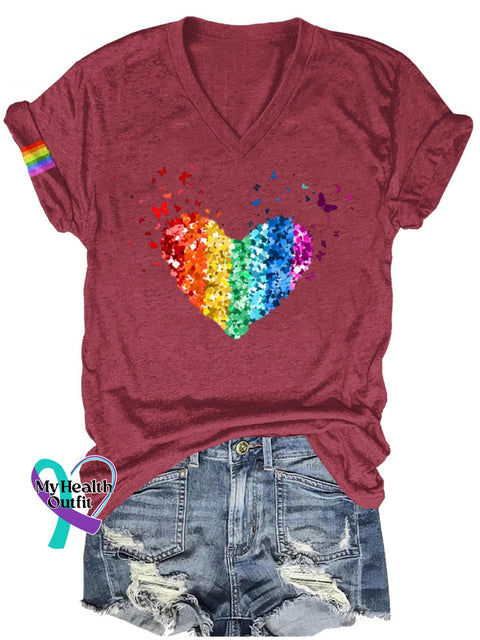 Rainbow Butterfly Love Lgbt Art Print Casual T-Shirt Maroon / S