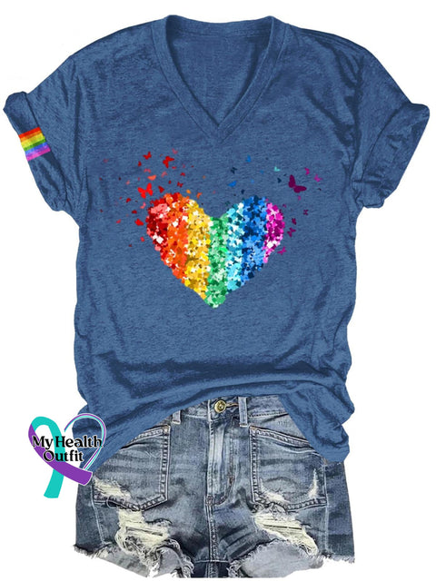 Rainbow Butterfly Love Lgbt Art Print Casual T-Shirt Navy Blue / S
