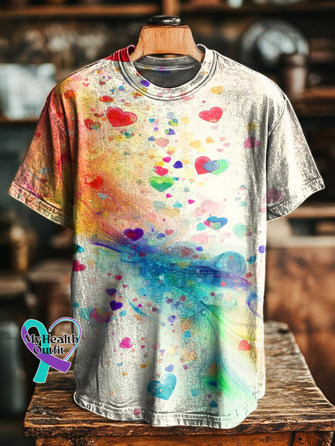 Rainbow Gradient Love Print Casual Round Neck Short Sleeve T-Shirt Multicolor / S