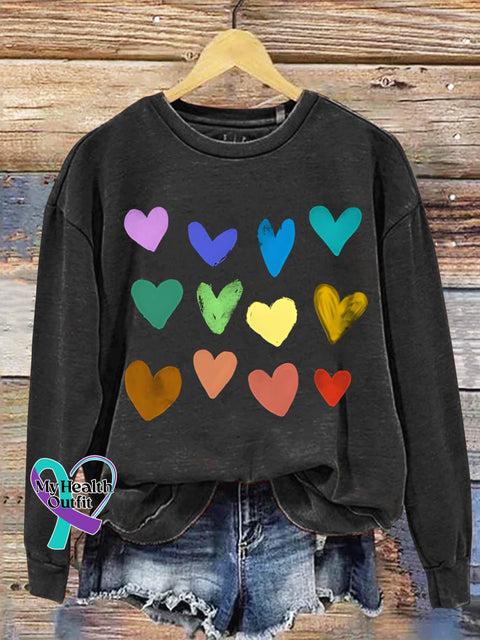 Rainbow Hearts Gift Art Design Print Casual Sweatshirt Black / S