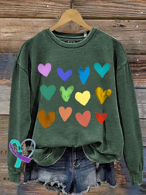 Rainbow Hearts Gift Art Design Print Casual Sweatshirt Green / S
