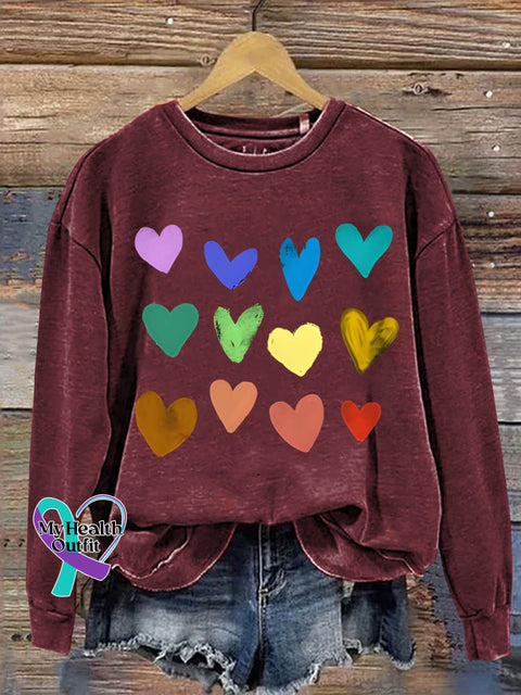 Rainbow Hearts Gift Art Design Print Casual Sweatshirt Maroon / S