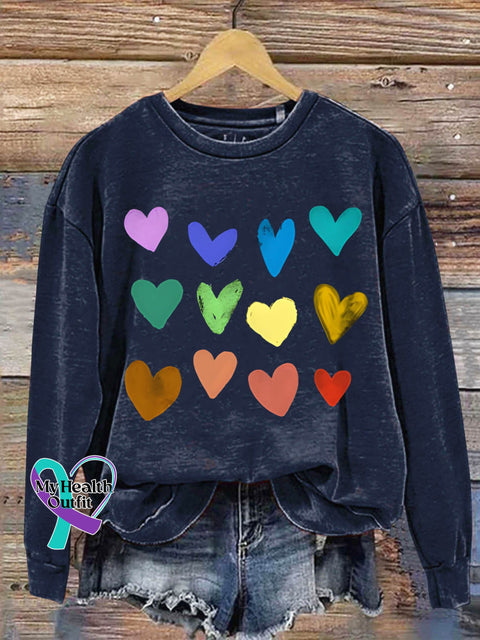 Rainbow Hearts Gift Art Design Print Casual Sweatshirt Navy Blue / S