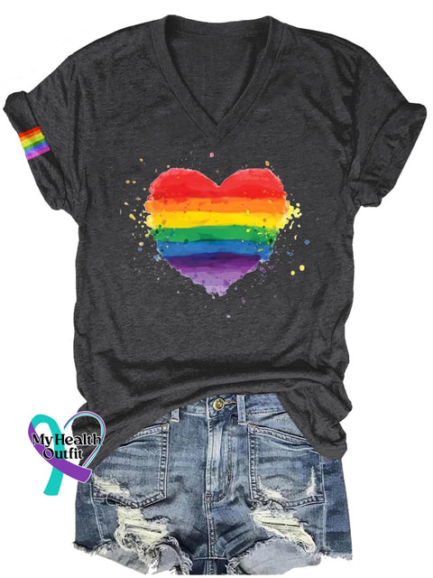 Rainbow Love Lgbt Art Print Casual T-Shirt Black / S