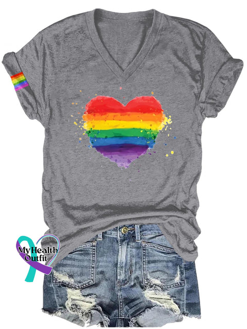 Rainbow Love Lgbt Art Print Casual T-Shirt Grey / S