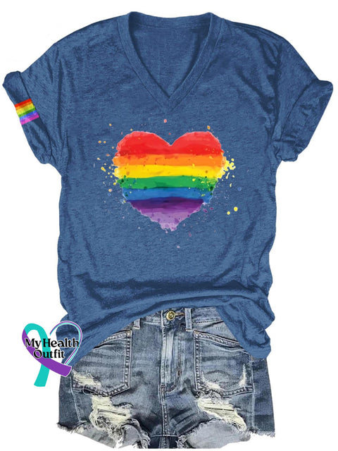 Rainbow Love Lgbt Art Print Casual T-Shirt Navy Blue / S