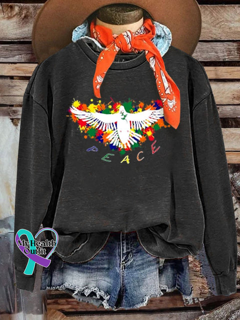 Rainbow Retro Hippie Print Casual Sweatshirt Black / S