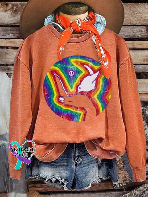 Rainbow Retro Hippie Print Casual Sweatshirt Pumpkincolor / S
