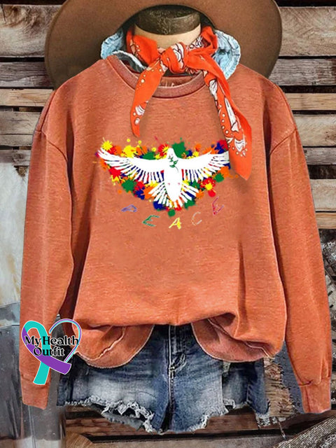 Rainbow Retro Hippie Print Casual Sweatshirt Pumpkincolor / S