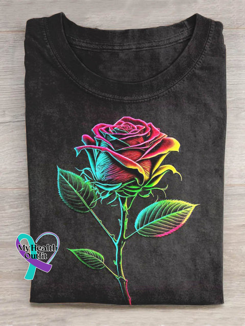 Rainbow Rose Art Design T-Shirt Black / S