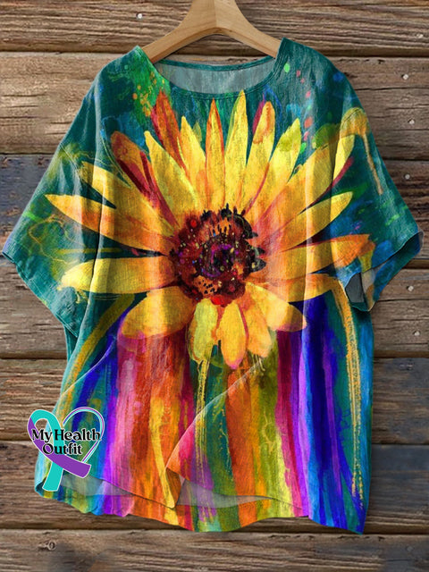 Rainbow Sunflower Print Casual Cotton Shirt Multicolor / S