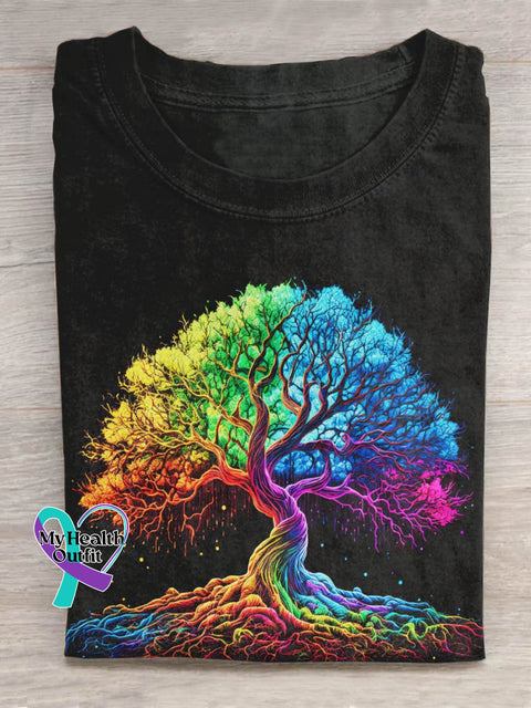 Rainbow Tree Art Design T-Shirt Black / S