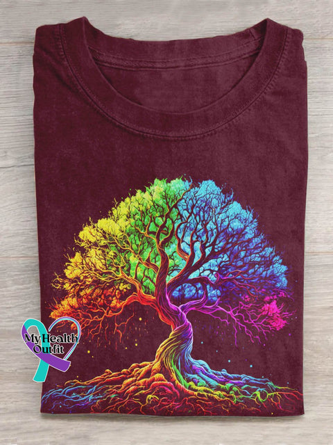 Rainbow Tree Art Design T-Shirt Maroon / S