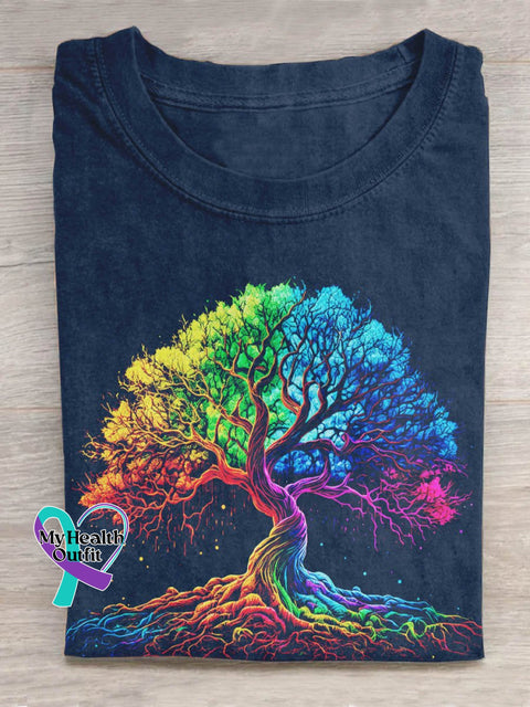 Rainbow Tree Art Design T-Shirt Navy Blue / S