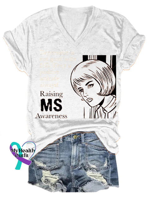 Rasing Multiple Sclerosis Awareness Portrait Print V-Neck Casual Short Sleeve T-Shirt White / S