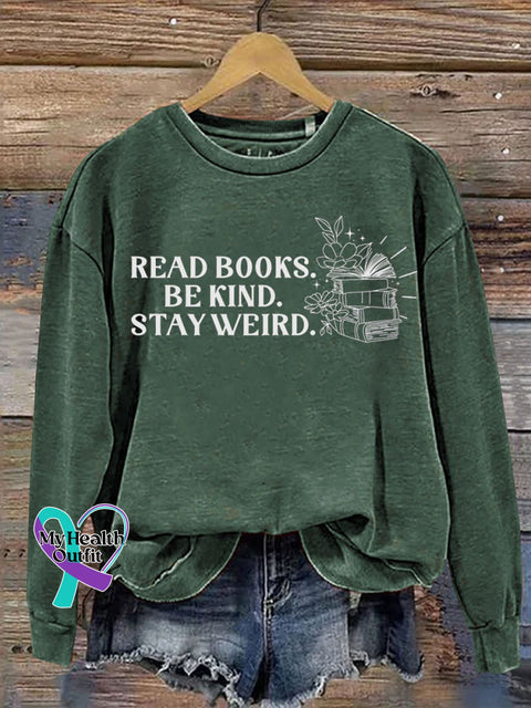 Read Books Be Kind Print Casual Sweatshirt Green / S