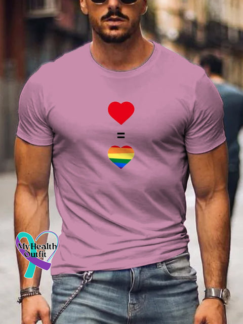 Red Hearts And Rainbow Men’s T-Shirt Pink / S