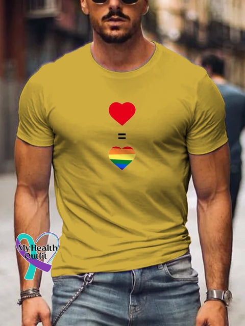 Red Hearts And Rainbow Men’s T-Shirt Yellow / S