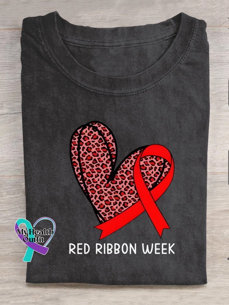 Red Ribbon Week Love Prevent Drugs Print T-Shirt Black / S
