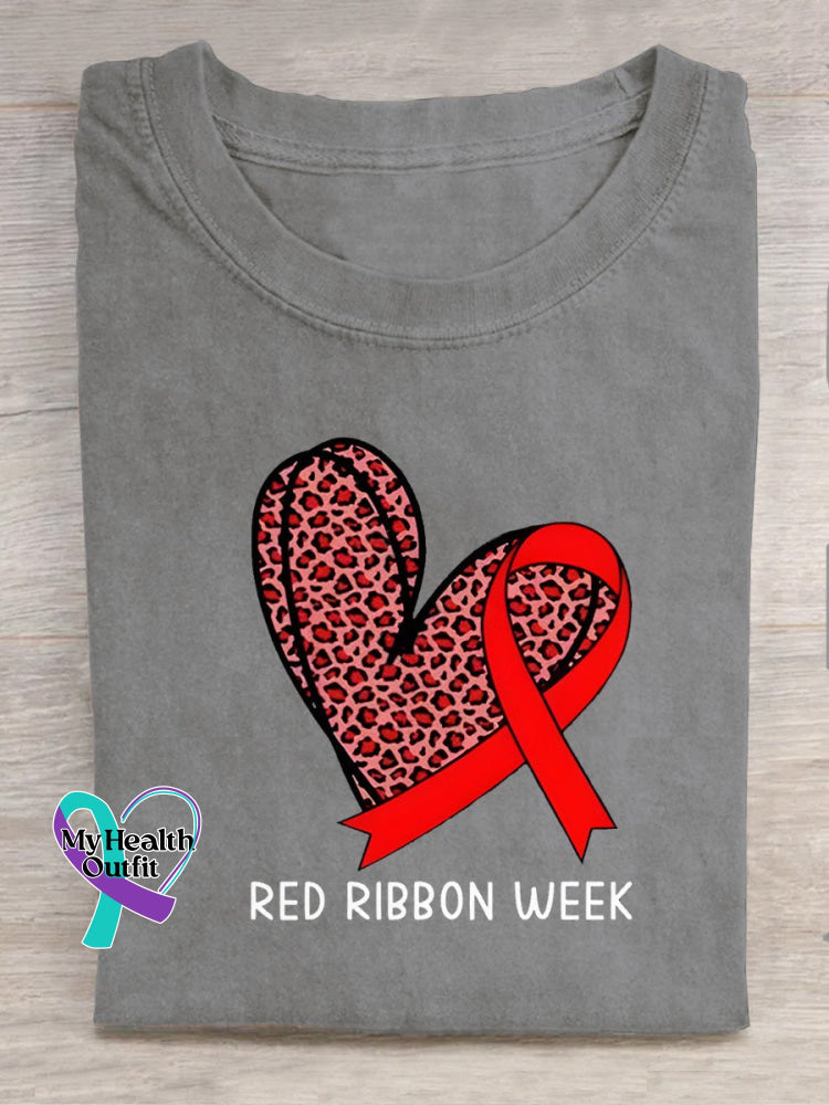Red Ribbon Week Love Prevent Drugs Print T-Shirt Gray / S