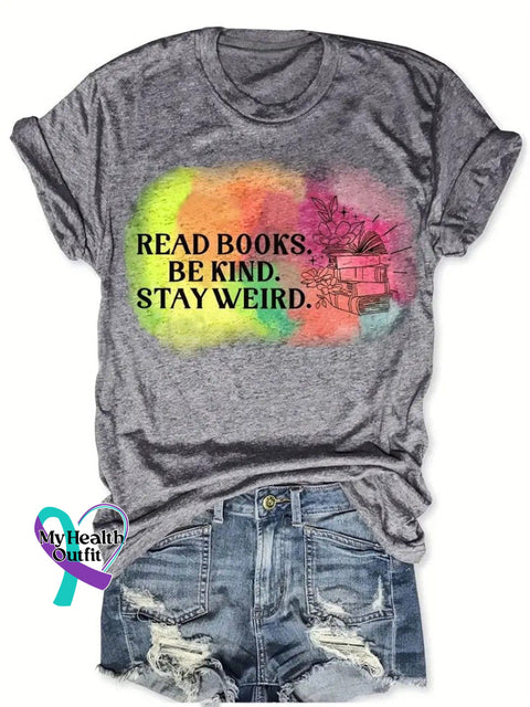 Reding Book Be Kind Letter Print Casual Short Sleeve T-Shirt Grey / S