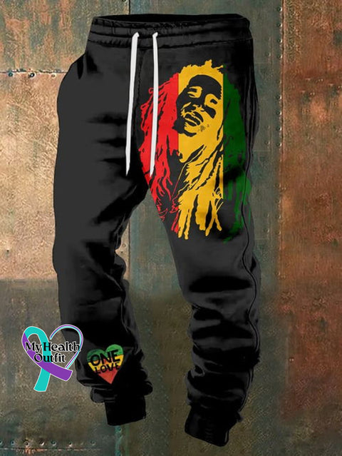 Reggae Lion Print Elastic Waist Tie Sweatpants Black / M Reggae