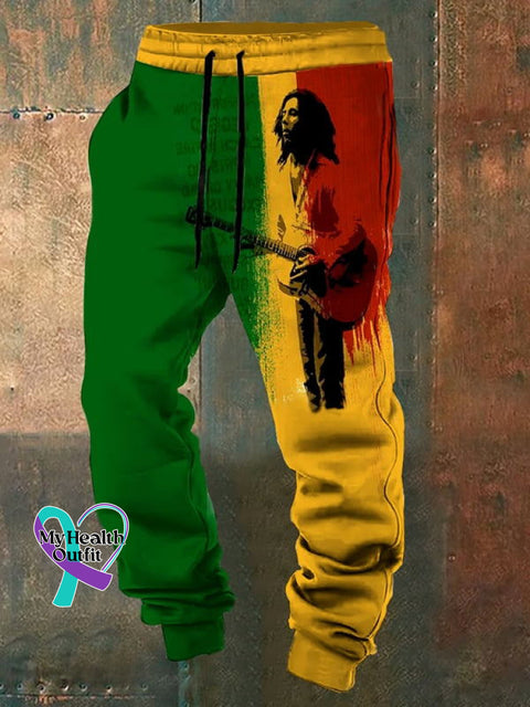 Reggae Print Elastic Waist Tie-Up Sweatpants Multicolor / M Reggae
