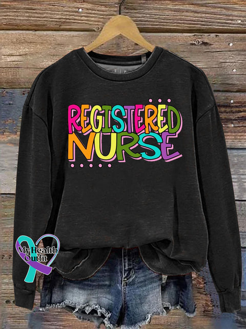 Registered Nurse Rainbow Texts Graphic Printed Casual Sweatshirt Black / S