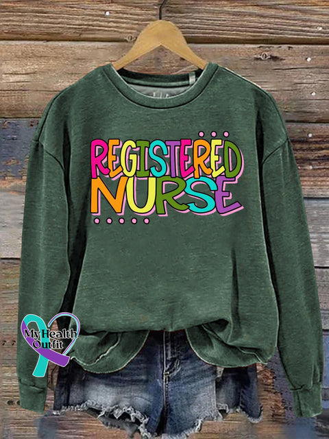 Registered Nurse Rainbow Texts Graphic Printed Casual Sweatshirt Green / S
