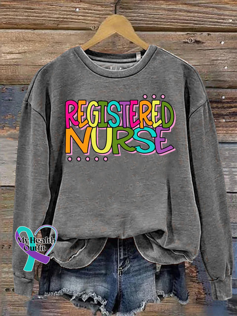 Registered Nurse Rainbow Texts Graphic Printed Casual Sweatshirt Grey / S