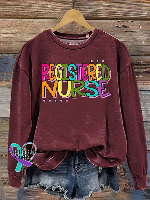 Registered Nurse Rainbow Texts Graphic Printed Casual Sweatshirt Red / S